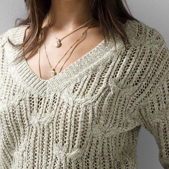 WHITE HOUSE BLACK MARKET LONG SLEEVE STITCHY MARL PULLOVER FOREVER OLIVE SMALL - Picture 4 of 12